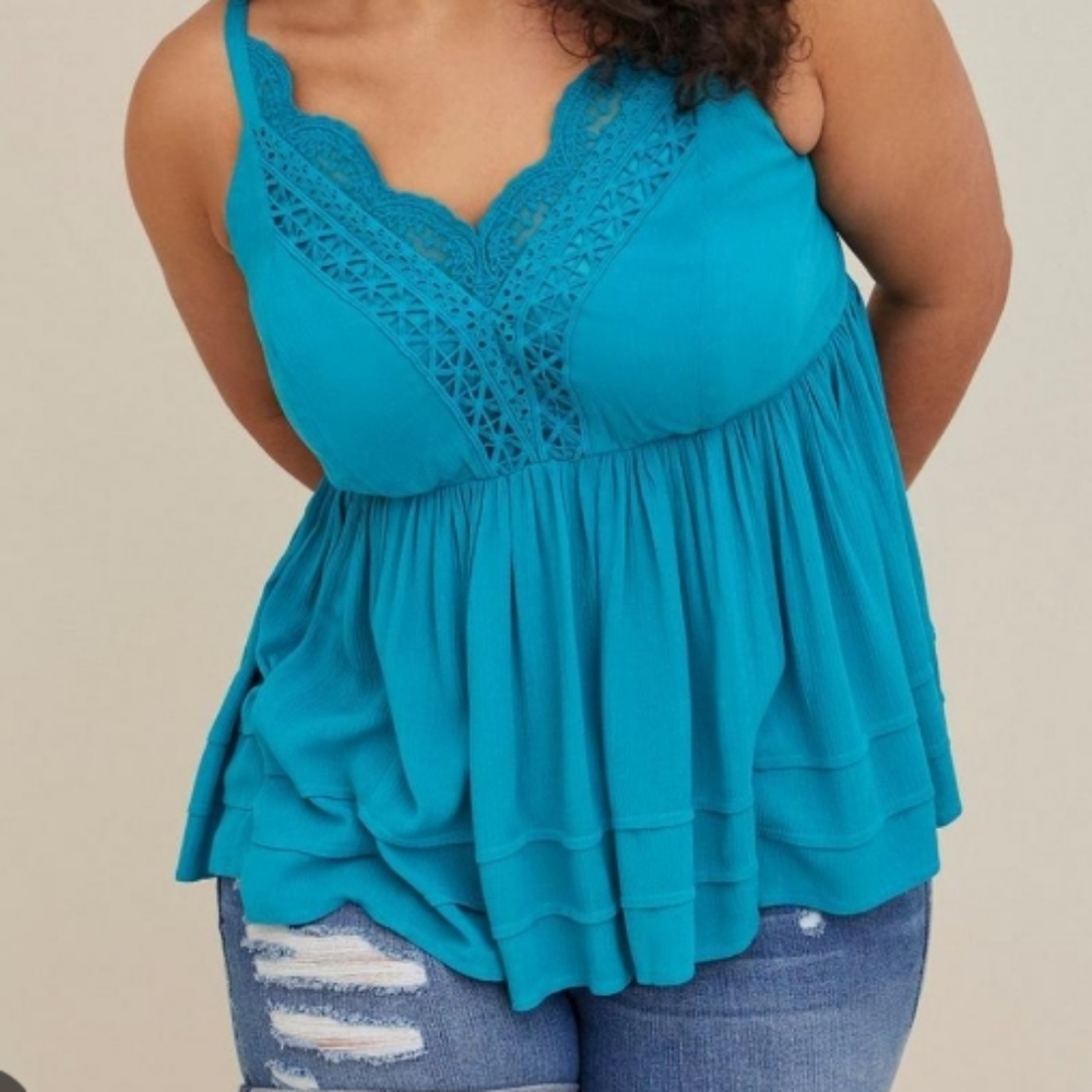 Torrid Teal Lace Detail Tunic Top